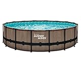 Summer Waves Elite Pool rund 488 x 122 cm mit Skimmer Komplettset - Schwimmbad Gartenpool - Rattanoptik grau Pool mit Filterpumpe SFX1500