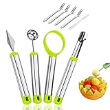 4 Stück Obst Werkzeug Melonenausstecher Kugeln Apfelentkerner Kugelausstecher Obstschnitzwerkzeug Melon Baller Scoop Set für Home & Küche Mit 4 Gabeln und 1 Messer