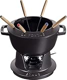 STAUB Fondue Set mit 6 Gabeln, Geeignet für Käse-, Schoko- und Fleisch-Fondue, Gusseisen, Schwarz, 20 cm