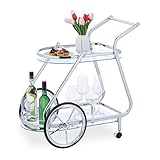 Relaxdays Servierwagen, mit Rädern & Rollen, 2 Etagen, Glas & Chrom, HBT: 76x76x46 cm, Küchenwagen, transparent/Silber, 10038706