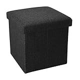 INTIRILIFE Faltbarer Sitzhocker 30x30x30 cm in Diamant SCHWARZ - Sitzwürfel mit Stauraum und Deckel aus Stoff in Leinen Optik - Sitzcube Fußablage Aufbewahrungsbox Truhe Sitzbank