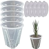 Yeeda Orchideentopf, 5 Stück Orchidee Pflanztöpfe, Orchideentopf mit Untertasse, Transparent Blumentopf Orchidee Anzuchttöpfe für Miniaturpflanzen Drinnen Draußen