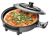 Clatronic® Pizza-/Partypfanne | Multifunktionspfanne zum Kochen, Braten, Dünsten und Warmhalten | Antihaftbeschichteter Bräter | elektrische Bratpfanne Inkl. Glasdeckel | PP 3402