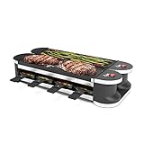 SUNTEC Raclette Grill RAC-8151 Flex8 metal/metal – Tischgrill für 8 Personen – 8 Pfannen + 8 Spatel als Zubehör Set – Doppelseitige Grillplatten – Mini Party Grill mit Drehgelenk – 1400 Watt