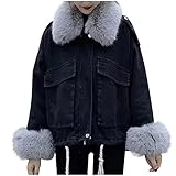 PWKNRD Damen Weste Kurze Jeansjacke Damen Jeans Jacket Langarm Winterjacke Frühling Damen Fahrradjacke Übergabgsjacke Damen PlüSchjacke Damen Teddy Für Winter Outwear Black S