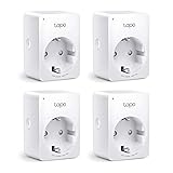 TP-Link Tapo Smart WLAN Steckdose,Alexa Steckdose 4er Pack, Smart Home WiFi Steckdose, Alexa Zubehör,funktioniert mit Alexa,Google Home,Tapo App, Sprachsteuerung, Fernzugriff,Kein Hub notwendig, Mini