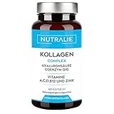 Kollagen Kapseln Hochdosiert - TESTSIEGER Collagen Hyaluron - Kollagen für Haut & Gelenke mit Q10, Zink, Vitamine A,C,D und B12 - Hyaluronsäure Collagen Komplex - Laborgeprüft - 60 Kapseln Nutralie