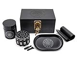 MYSTE ZODIAC Stash Box mit Zubehör, groß Grinder 63mm, geruchsdichtes Combo Set, Stashbox Combo Kit verschließbar mit Schloss, mit Mühle, Rolling Tray Set