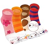 ZFSOCK Tabi Socken Damen Flip Flop Zehensocken Baumwolle Geta Socken Kurze Zwei-Zehen-Socken Japanische Stil Bunt Lustig Sakura-Muster, Größe 35-41, 4 paare-Glückskatzen