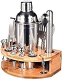 Barkeeper-Set mit stilvollem Bambussockel, 12-teiliges Edelstahl-Barwerkzeug-Cocktail-Shaker-Set, Martini-Shaker-Set, perfektes Bar-Set für Hausbars