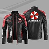 CCERES Herren Motorradjacken Mit Reißverschluss Für Resident Collision Color Rennanzug PU Leder Oberbekleidung Biker Slim Fit Radtrikot Stehkragen Mantel- red||M