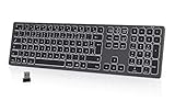 seenda Beleuchtete Funktastatur, Kabellose Tastatur mit Weißer LED Hintergrundbeleuchtung, QWERTZ Layout, Wiederaufladbare Ultraslim Fullsize Wireless Tastatur für Windows PC/Laptop/Tablet, Space Grau