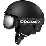 Odoland Skihelm mit Skibrille Snowboardhelm für Damen und Herren Jugend Kinder Optimaler Schutz Größenverstellbar Snowboard zum Skifahren M (57-59 cm) Schwarz