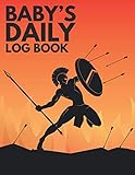 Baby's Daily Log Book Little Spartan For Newborns Babies Boy | Warrior With Shield And Arrow On An Orange Background | Pretty Animal Sleeping and Baby ... Notebook For Mom And Nanny | Baby Shower Gift