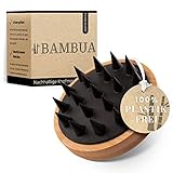 BAMBUA Kopfhaut Massagebürste - (100% Plastikfrei) Shampoo Bürste aus Bambus - Anti-Schuppen Effekt - Zur Kopfmassage beim Duschen - Premium Scalp Massager - inkl. E-Book „Gesunde Kopfhaut“ (Schwarz)