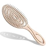 JANREAY Bio Haarbürste ohne Ziepen, Entwirrbürste geeignet für Locken & lange Haare, Kopfhaut Massagebürste mit Spiralfeder für Damen, Herren & Kinder, Naturstrohbürste, Beige