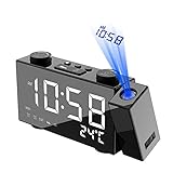 KOZMAX Projektionswecker, FM Radiowecker, Digitaler Uhrenradio Tischuhr Wecker Mit Projektion Und Radio, 6'' LED-Anzeige Dimmer, Dual-Alarm, 12/24H, Sleeper Timer, 180°Dreh-Projektor,wecker