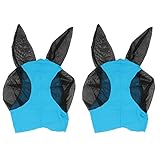 POPETPOP Mesh Fliegenmaske Kopf Outdoor Beißschutz Pferd Blau