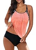 Jusfoouo Tankini Damen Bauchweg Damen Sport Tankini Badeanzug Zweiteiliger Badeanzug mit Hot Pants Rosa Large