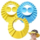 Shampoo Schutz für Kinder, XiXiRan 3Pcs Duschhaube Kinder, Baby Shampoo Cap Adjustable, Kinder Shampoo Schutz, Baby Duschhaube, Shampooaugenschutz, für 0-9 Jahre-Blau Gelb