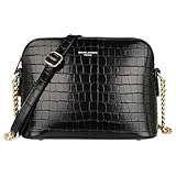 David Jones - Damen Kleine Umhängetasche - Krokodil Lackleder Feste Schultertasche - Kette Schulterriemen Abendtasche - Reißverschluss Handtasche - City Clutch Party Zip Crossbody Bag Mode - Schwarz