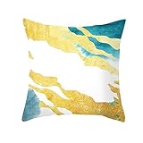 Zierkissen Blau, Kopfkissenbezug Winter Polyester Cushion Cover 40X40cm 1er Set Gold Wolken und Ozeanwelle Winter Home Deko für Sofa Wohnzimmer