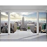 Fototapeten 396 x 280 cm Balkon New York | Vlies Wanddekoration Wohnzimmer Schlafzimmer | Deutsche Manufaktur | Blau 9204012a