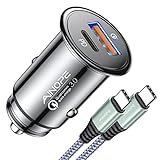 AINOPE Zigarettenanzünder USB C Auto Ladegerät 48W PD&QC 3.0 Schnell Metall kfz Ladegerät USB C Adapter Auto Zubehör [Kommt mit USB C zu C Kabel] Kompatibel mit iPhone 13 12 11 Pro Max, iPad, Samsung