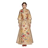 KAFELE Goldenes Mehrfarbiges Xiuhe-Kleid Chinesisches Vintage-Brautkleid,Gold,S