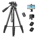 Victiv Neues Kamera Handy Stativ, 172cm Tragbares Camera Tripod, Aluminium Dreibein Stativ mit Abnehmbar 3-Wege-Kopf for für DSLR Canon Nikon Sony Action Kamera, Fotostativ für iPhone Smartphone