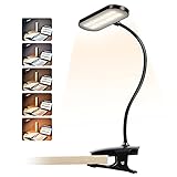 CUHIOY Schreibtischlampe mit Clip, batteriebetrieben, augenschonende LED-Leselampe, 25 Modi, Clip-On-Licht für Bett Kopfteil mit flexiblem Hals, kabelloses Clip-Bet-Lampe, wiederaufladbar über USB