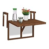 Relaxdays Balkontisch klappbar, Balkonklapptisch zum Einhängen, BxT: 60x45 cm, höhenverstellbar, Hängetisch, Dunkelbraun