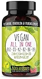 Vegan All-in-One - Vitamin B12+D3+K2+B2+B6+B9 Folsäure + Zink + Eisen + Selen + Natrium + Kalium + Jod - Komplex mit 120 Kapseln (4 Monats-Vorrat)