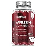 Apfelessig Gummibärchen 1000mg - Hergestellt mit Muttersaft - 90 Apfel Essig Gummies mit Apfelgeschmack - Apple Cider Vinegar und Vitamin C, B6, B12 & B9 Folsäure - Vegan & Ohne Gelatine - WeightWorld