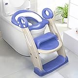 KIDOOLA Verstellbarer Toilettensitz, für Kleinkind, Baby, Kind, Jungen, Mädchen, faltbar, Urinal-Trainer, Hocker mit Schritt, leicht, tragbar, Badezimmer, Leiter, Stuhl mit Griffen, Blau