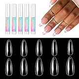 Künstliche Nägel Set, 500 Stücke Ballerina Nagel Tips für Gelnägel, 10 Größen Full Cover Mandel Tipps Nägel mit 5 Nagelkleber, Acryl Falsche Nagel Tips Set Nagelspitzen für Frau DIY Nail Art