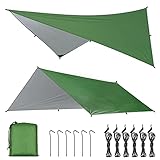 OTraki Zeltplane 3x4m Tarp für Hängematte Zeltplane Wasserdicht mit Ösen Ultra-Leicht Sonnenschutz UV Schutz Regenschutz Multifunktionales TarpTent für Camping, Wandern, Outdoor-Aktivitäten