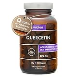 VITAFAIR Quercetin Kapseln - Hochdosierte Antioxidantien aus Japanischen Schnurrbaum-Blütenextrakt, Schonend extrahiertes Quercetin 500mg pro Kapsel, Quercetin hochdosiert im Braunglas [100 Kapseln]