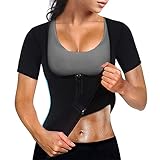 Bingrong Damen Sauna Effekt Anzug Fitness Taille Waist Trainer Neopren Shirt Top für Sport Workout Gewichtsverlust Korsett Heiße Body Shaper (Schwarz, 2XL)