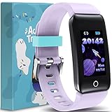 Schrittzähler Kinder, Fitnessuhr Kinder, Fitness Tracker mit Pulsuhr, Schlafmonitor, Wasserdicht IP68 Fitness Armband Kinder, Aktivitätstracker, Geschenk für Jungen Mädchen, Vital Lila