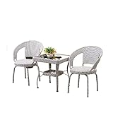 JHKGY Allwetter-Korbmöbel Für Den Außenbereich,3-Teiliges Patio Conversation Bistro Set,W / 2 Breite Ergonomische Stühle, Kissen, Glasplatte Beistelltisch -Patio Möbel Rattan Stuhl,Weiß