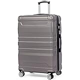 kevinplus Koffer L Großer Rollkoffer Hartschalen-Koffer Reisekoffer Handgepäck ABS Trolley Handgepäckkoffer mit 4 Rollen, Schloss M-L-XL-Set, 41x 26x 65 cm (Bx Tx H); 3,5 kg grau golden