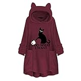 Mosstars Festlich Kapuzenjacke Damen Warme Plüschfutter Teddymantel Wintermantel Fleecejacke Flauschiger Bequem Verdickter Gefütterte Kawaii Winter Weihnachten Kunstpelz Winddichte Übergangsmantel