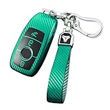 Wooauto Auto Key Holder Cover Kohlefaser All-Inclusive Autoschlüsseletui, Soft TPU Keyless Remote Key Cover Case Fob 360Grad Schutz Schlüsseletui Kompatibel mit GLC260I/300I/GLB200 2020,grün