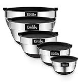 Ewilibe Edelstahl Schüssel Set Edelstahlschüssel Rührschüssel Salatschüssel Küchenschüssel 5-teilig Schale für die Küche mit luftdichten Deckeln Silikonböden 3,5L, 2L, 1,5L, 1L, 0,7L, stapelbar