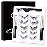 Magnetische Wimpern Eyeliner Kit 5 Paare Wiederverwendet Magnet Wimpern mit Magnet Eyeliner Und Pinzette Wasserdicht Natürlich Aussehend Kein Kleber erforderlich