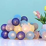 LED Lichterkette Cotton Ball Batteriebetrieben, 20er 6CM Baumwollkugeln lichterkette bunt kugeln für Weihnachten, Innen Mädchen Junge Kinderzimmer, Hochzeit, Party, Wohnheim Deko (Blau)