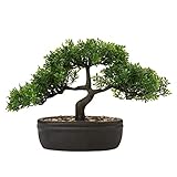 Künstliche Bonsai im Topf, Künstliche Bonsai Baum, Bonsai Kunstpflanze Wie Echt, Japanische Deko Kunstbaum Bonsai Podocarpus, Künstliche Zimmerpflanzen für Baddeko Desktop Büro Fensterbank, Mittel