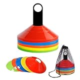 FainFun Markierungshütchen Sport Bunt, 25 Stück Markierungsteller Fussball Flach, Fussball Hütchen mit Halter und Netztasche, Hütchen Fussball Training Set, Disc Cones für Fußballtraining