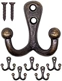 FUXXER® - Massive Antik Doppel-Haken, Garderoben-Haken, Handtuch-Haken Kleider-Haken, Eisen-Haken Messing Bronze Design, Vintage Landhaus Retro, 5er Set